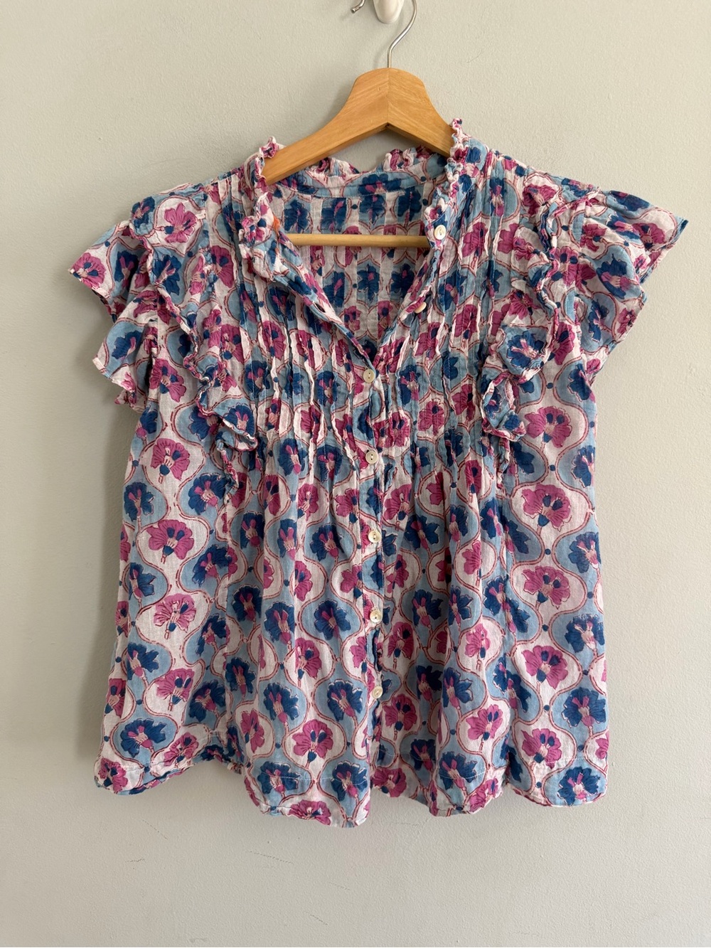 Tuckernuck Oliphant Pintuck Ruffle Top Small Cotton Bohemian Size S*